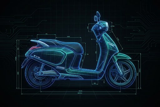 VinFast Evo — futuristic blueprint aesthetic